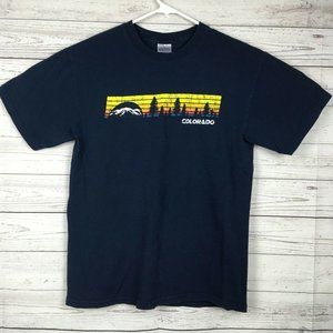 Colorado Souvenir T Shirt -‎ size Medium - Navy Blue Travel Gradient Sun Graphic